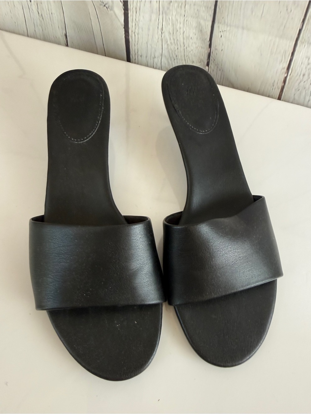 H&M Black Wide-Strap Slide Heels SZ 10